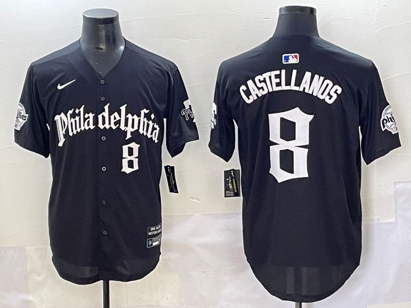 Men 2025 Philadelphia Phillies #8 Castellanos Black Five generations Joint Name Nike MLB Jersey style 5